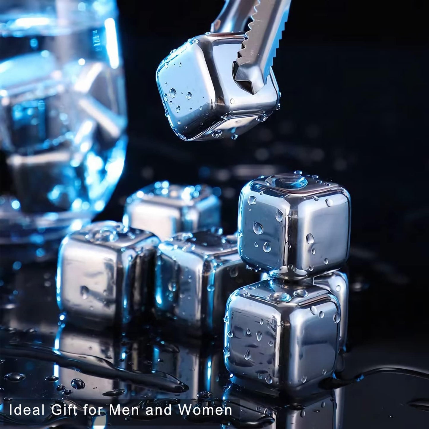 Durable Reusable Metal Ice Cubes Set with Tongs