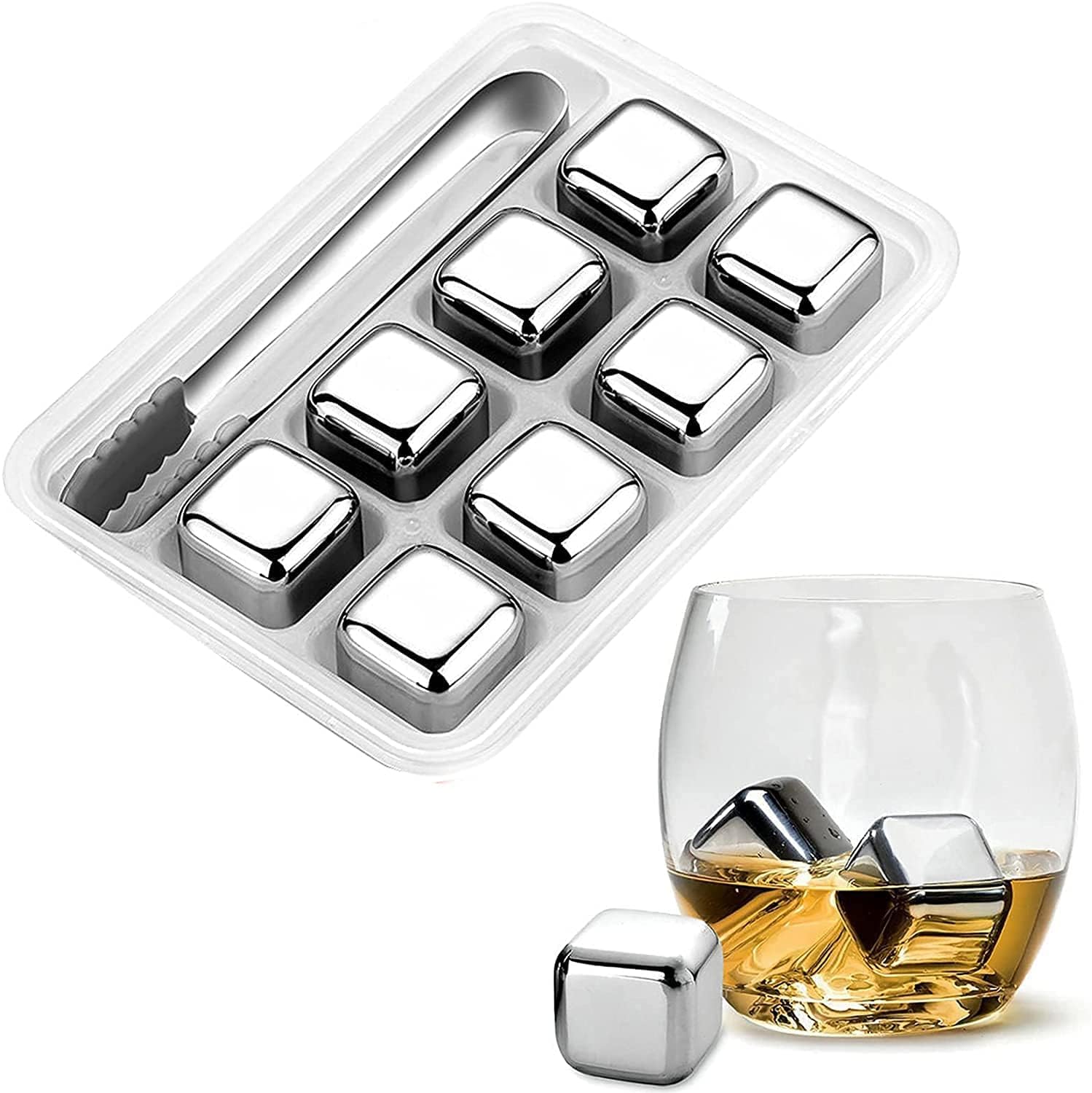 Durable Reusable Metal Ice Cubes Set with Tongs - Cofik