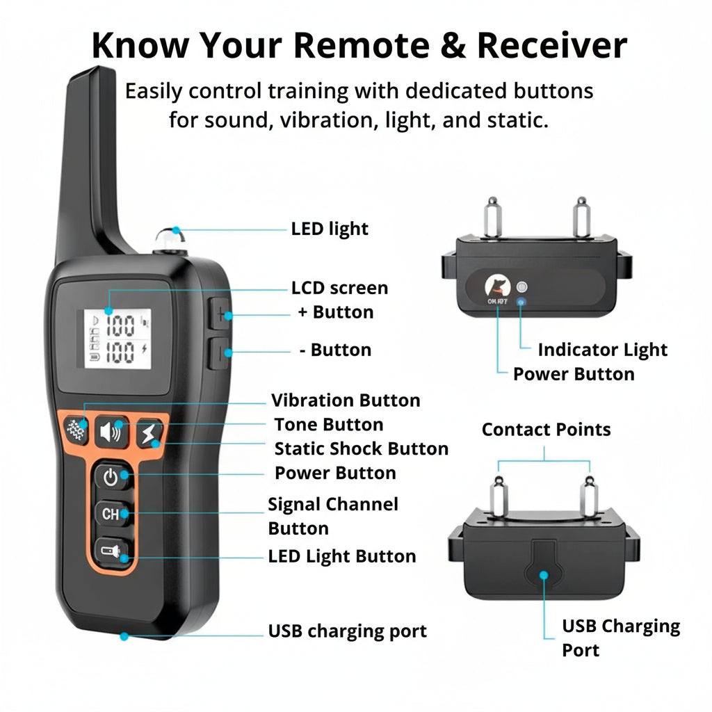 Waterproof Rechargeable Dog Shock Collar with Remote Control