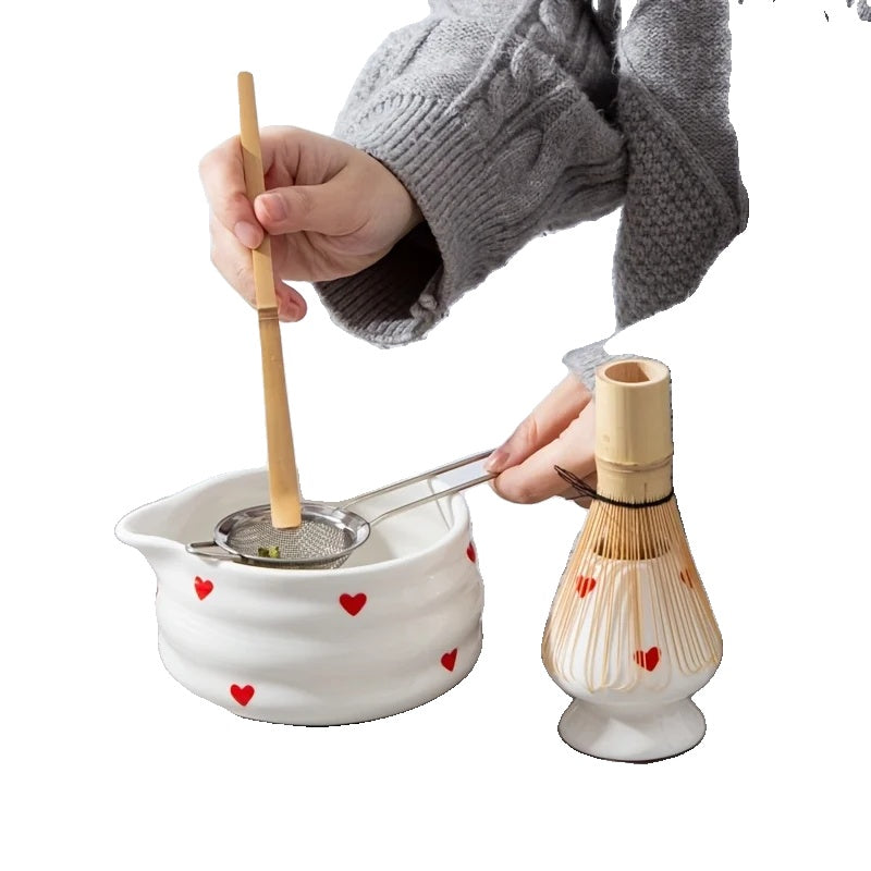 Ceramic Green Tea Bowl Set with Whisk for Matcha