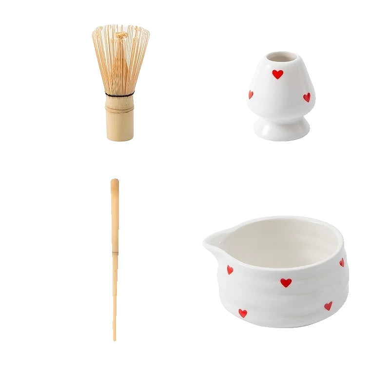 Ceramic Green Tea Bowl Set with Whisk for Matcha
