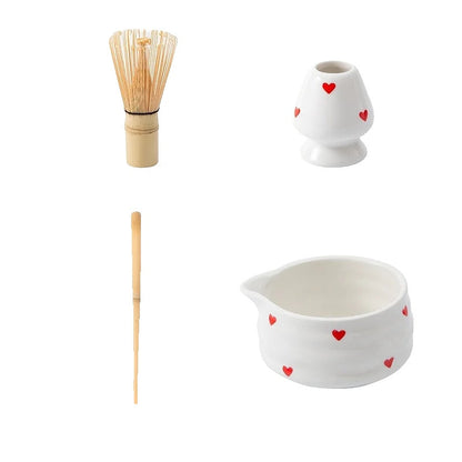 Ceramic Green Tea Bowl Set with Whisk for Matcha