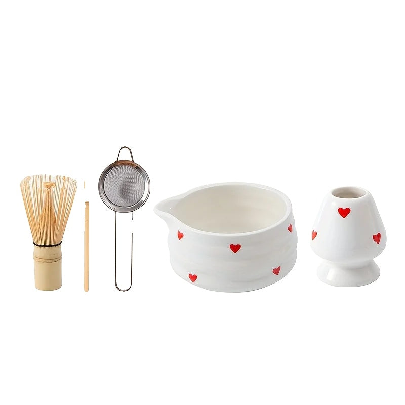 Ceramic Green Tea Bowl Set with Whisk for Matcha