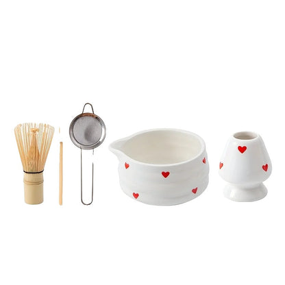 Ceramic Green Tea Bowl Set with Whisk for Matcha