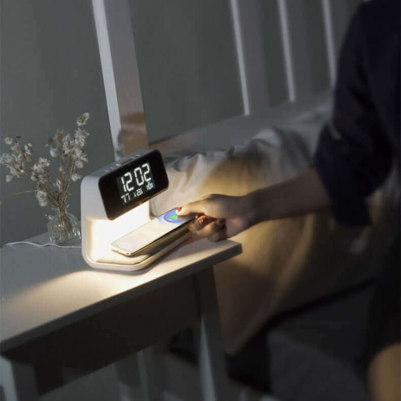 Smart 3-in-1 Bedside Table Lamp with Wireless Charger and Clock