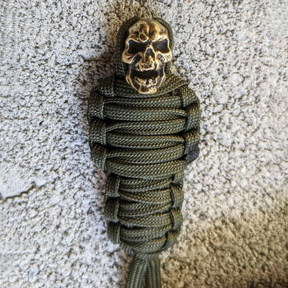 Tough Paracord Skull Keychain Brass Charm