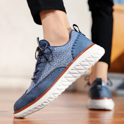 Stitched Leather Shoes with Perforated Detail and Black Sole