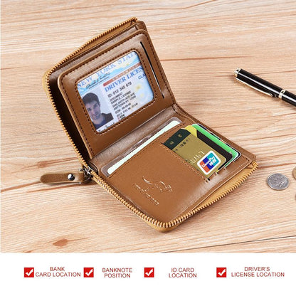 Secure Leather Men's Wallet with Zipper and RFID Blocker