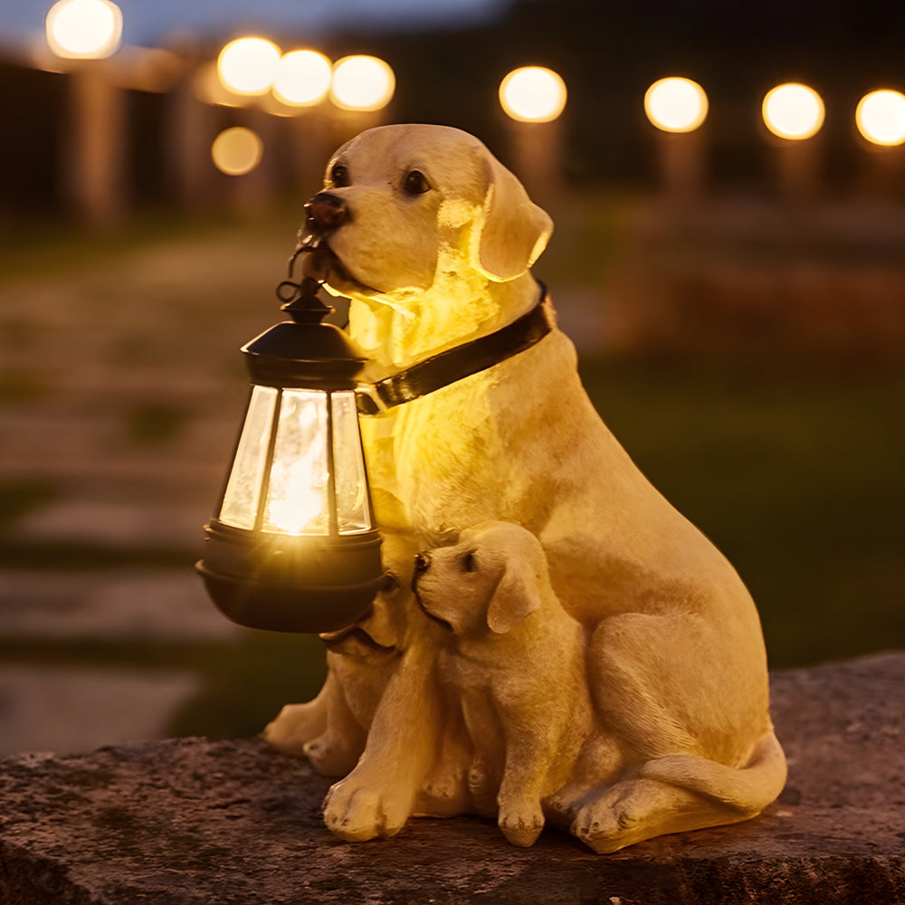 Solar Powered Outdoor Garden Lights with Dog Statue