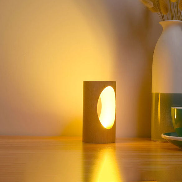 Natural Wood USB Bedside LED Table Lamp