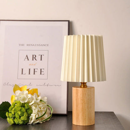 Rustic Wooden 1-Light Table Lamp with Classic Shade