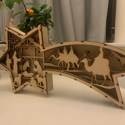 Warm LED Wooden Xmas Star Lamp