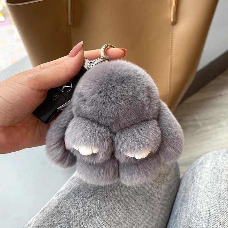 Adorable Plush Bunny Pom Pom Charm Keychain