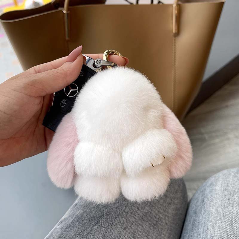 Adorable Plush Bunny Pom Pom Keychain Set