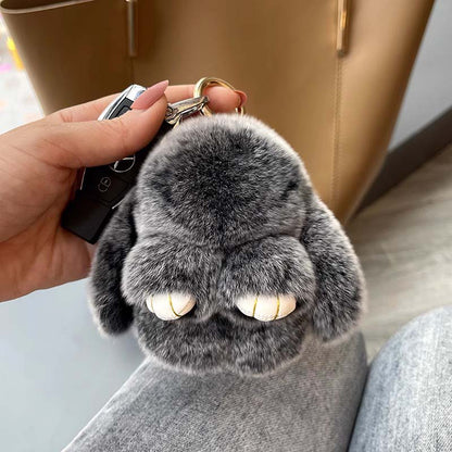 Adorable Plush Bunny Pom Pom Keychain Set