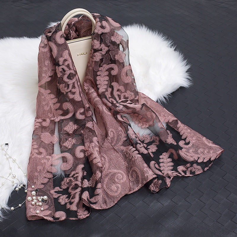 Luxury Silk Scarf with Floral Pattern