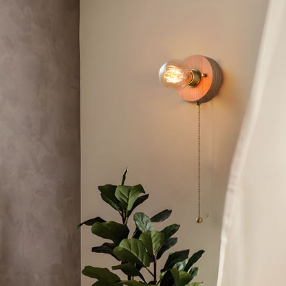 Classic Wooden Wall Light with Chain Switch