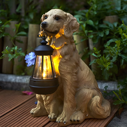 Solar Powered Outdoor Garden Lights with Dog Statue
