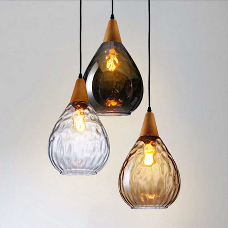 Stylish Glass Wooden Pendant Lamp Adjustable Hanging Light
