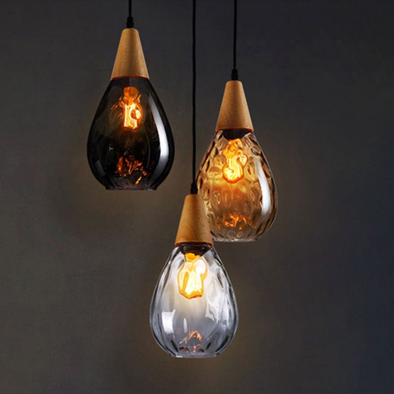 Stylish Glass Wooden Pendant Lamp Adjustable Hanging Light