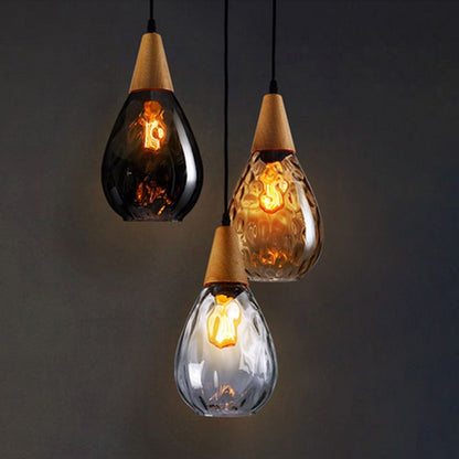 Stylish Glass Wooden Pendant Lamp Adjustable Hanging Light