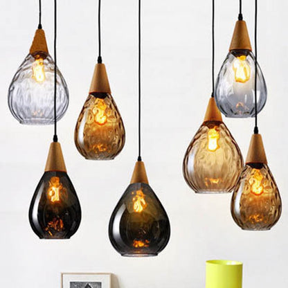 Stylish Glass Wooden Pendant Lamp Adjustable Hanging Light