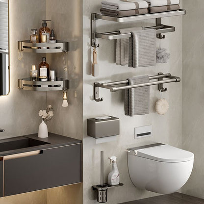 Contemporary Chrome Bathroom Storage Towel Rack Set