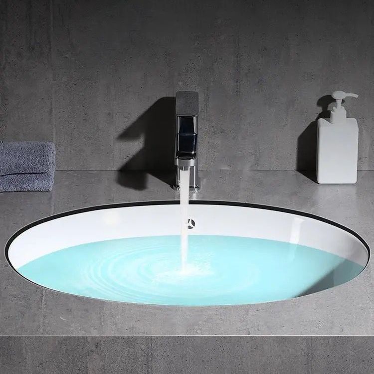 Contemporary Oval Ceramic Sink with Built-in Pop-Up Drain