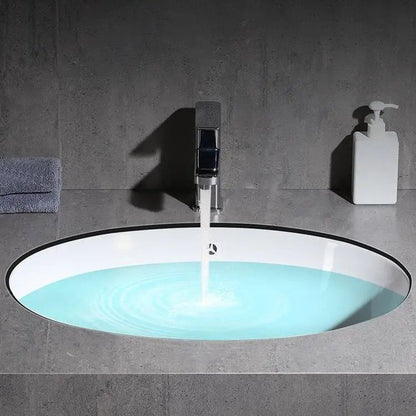 Contemporary Oval Ceramic Sink with Built-in Pop-Up Drain