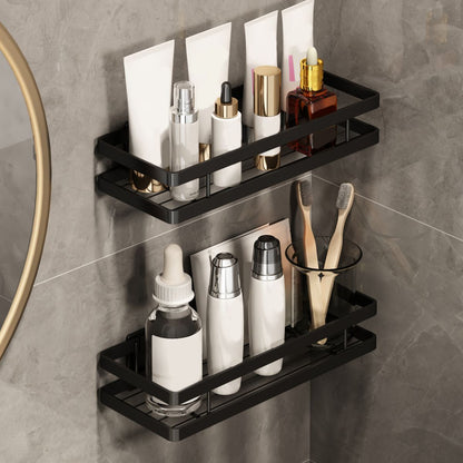 Modern 2-Piece Black Metal Bathroom Shelf Set