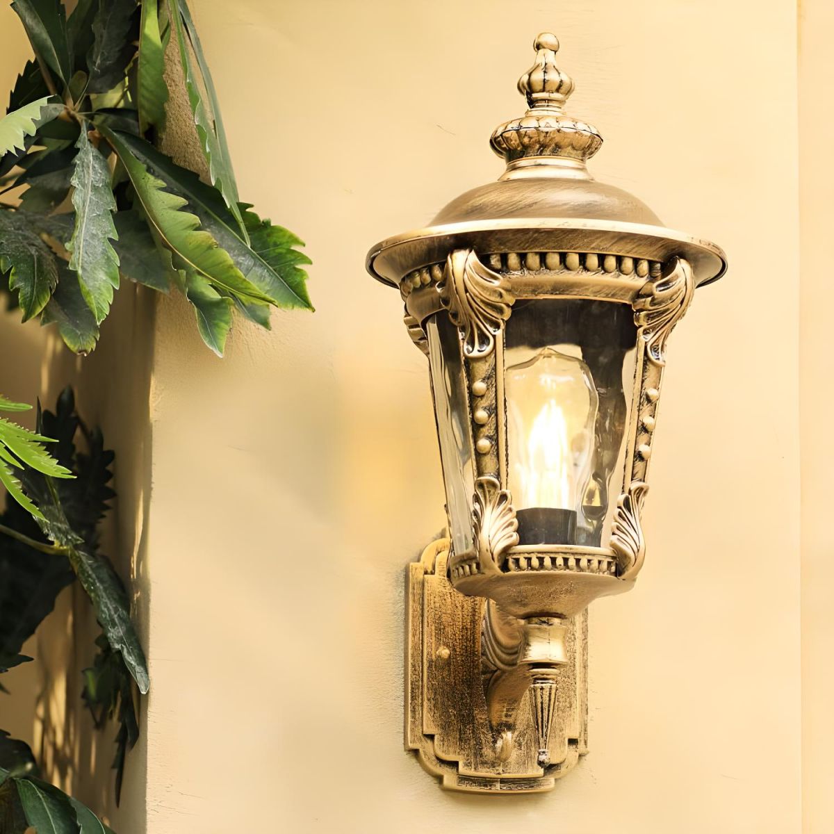 Rustic Outdoor Glass Lantern Wall Light