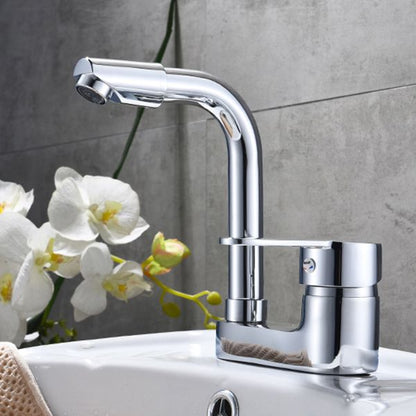 Chrome Finish Bathroom Sink Faucet with Rotating Spout