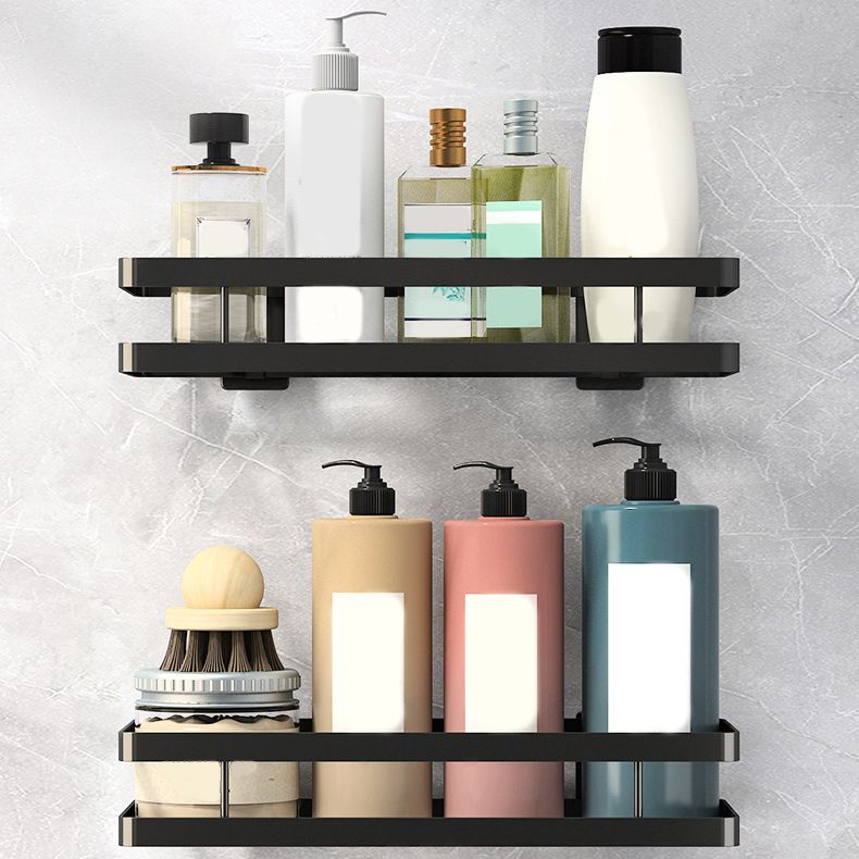 Modern 2-Piece Black Metal Bathroom Shelf Set