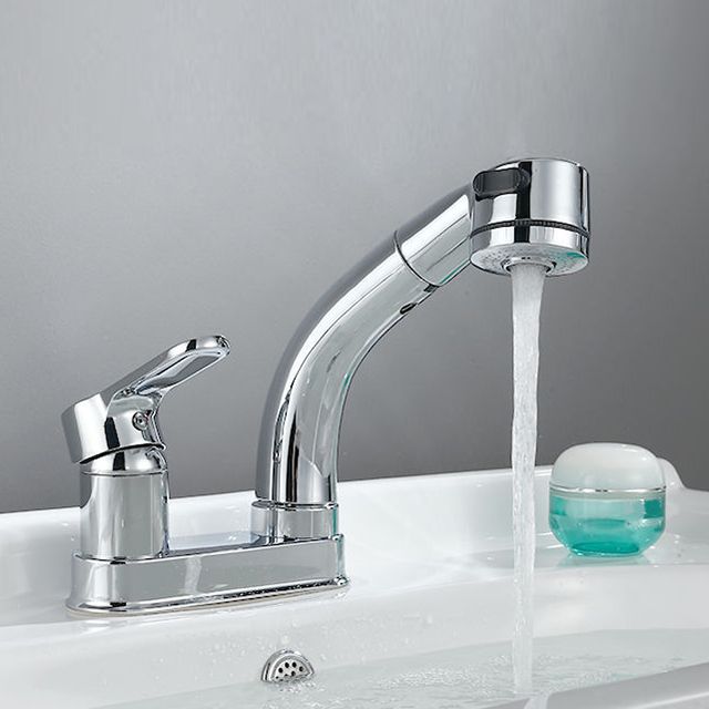 Stylish Copper Handle Kitchen Sink Faucet with Pull-Out Spray