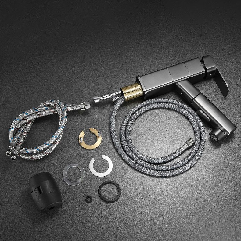 Modern Single Handle Bathroom Faucet with Pull Out Spray