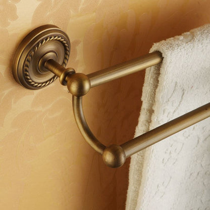 Vintage Brass Bathroom Accessory Set with Shelf and Towel Bar