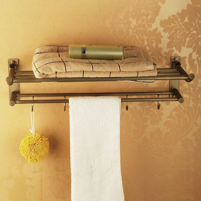 Vintage Brass Bathroom Accessory Set with Shelf and Towel Bar