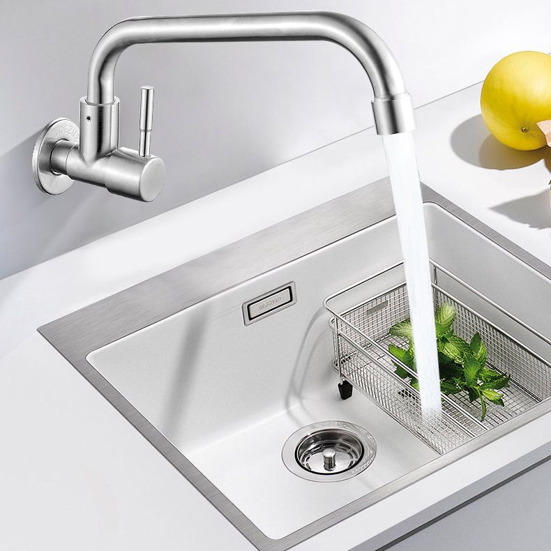 Contemporary Wall Mount Kitchen Faucet Stainless Steel Handle