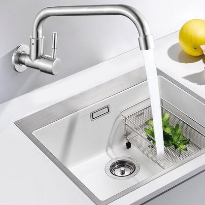Contemporary Wall Mount Kitchen Faucet Stainless Steel Handle