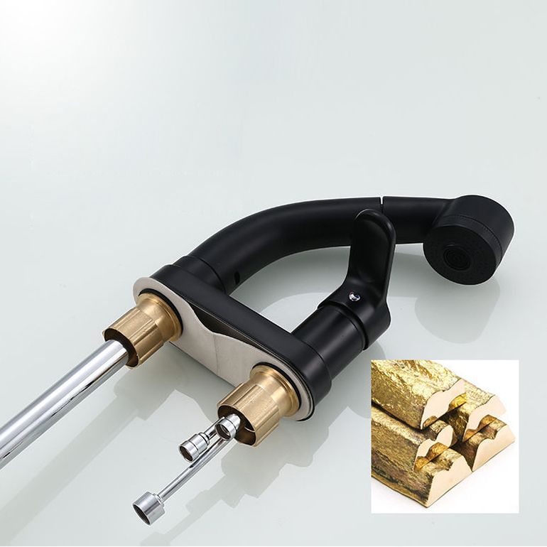 Stylish Copper Handle Kitchen Sink Faucet with Pull-Out Spray