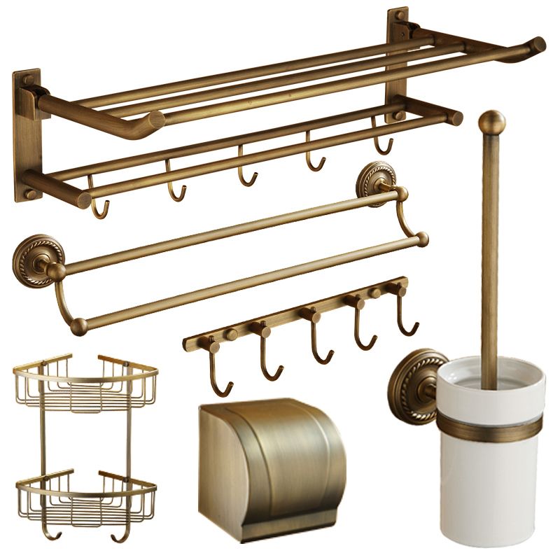 Vintage Brass Bathroom Accessory Set with Shelf and Towel Bar
