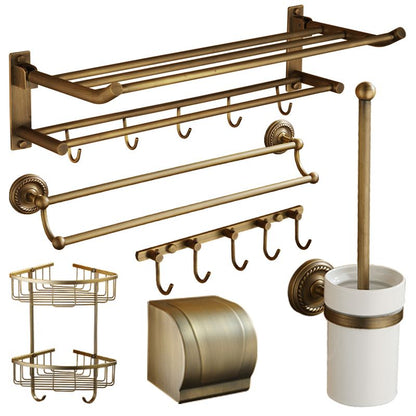 Vintage Brass Bathroom Accessory Set with Shelf and Towel Bar