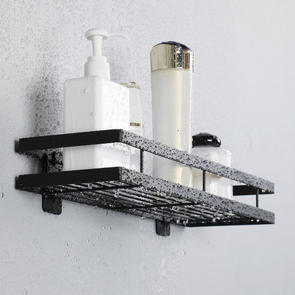 Modern 2-Piece Black Metal Bathroom Shelf Set