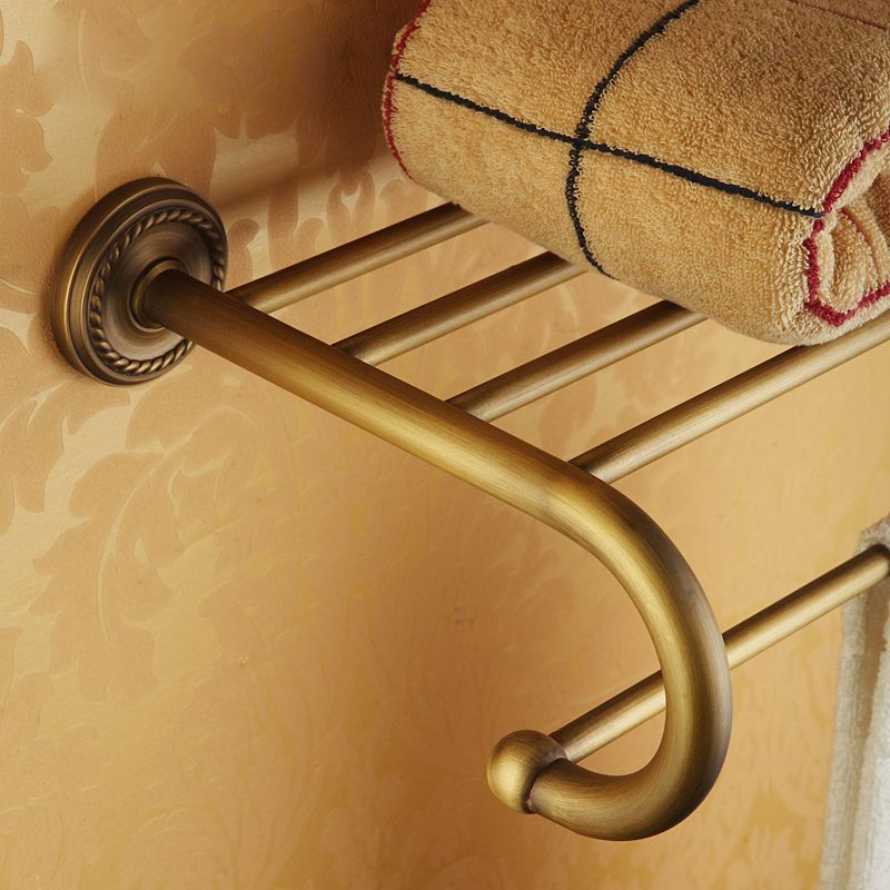 Vintage Brass Bathroom Accessory Set with Shelf and Towel Bar