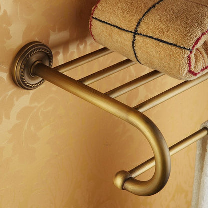 Vintage Brass Bathroom Accessory Set with Shelf and Towel Bar