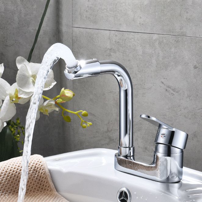 Chrome Finish Bathroom Sink Faucet with Rotating Spout
