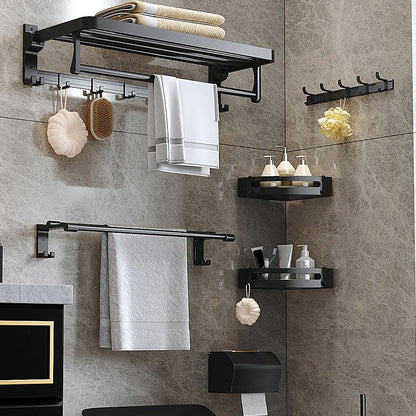 Stylish Black Bathroom Storage Set with Shelf and Hooks