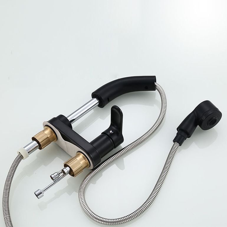 Stylish Copper Handle Kitchen Sink Faucet with Pull-Out Spray