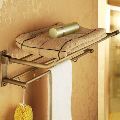Vintage Brass Bathroom Accessory Set with Shelf and Towel Bar