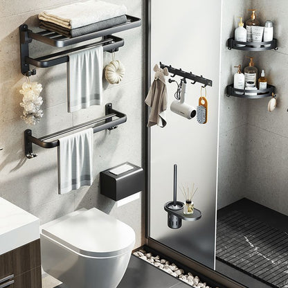 Modern Black Bathroom Accessory Set with Towel Bar